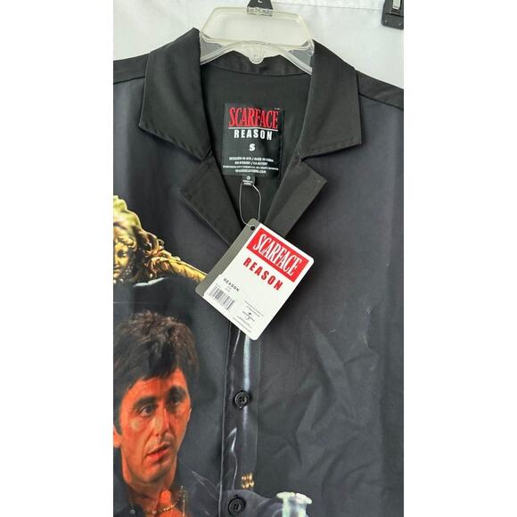 Scarface x Reason Tony Montana Graphic Button-Up Shirt Black Sz Small NWT - Picture 2 of 8